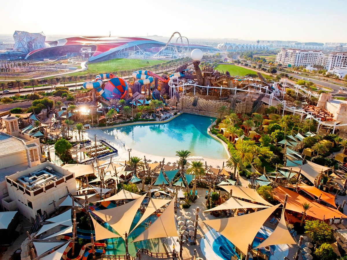 Yas Waterfront: aerial shot of water, pool for Yas Express shuttle guide