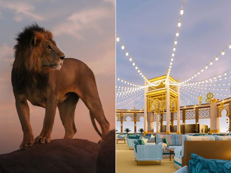 UAE Ramadan events 2022: lion on mountain and gazebo with lights outside